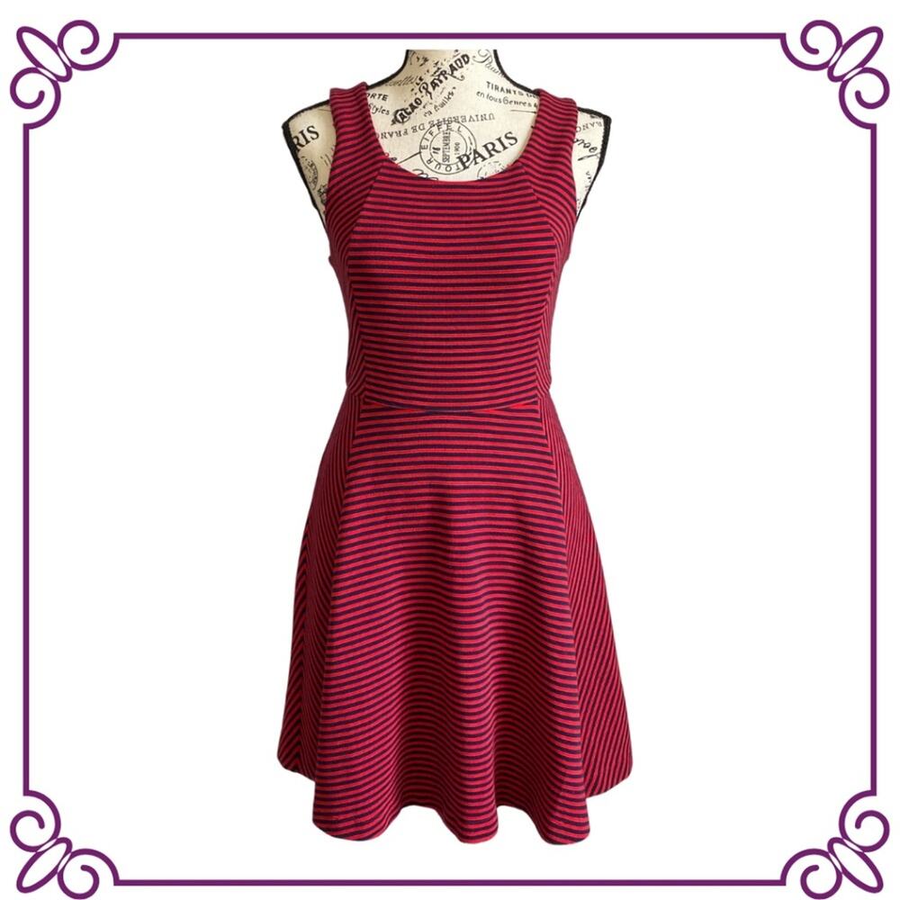 Express Red & Blue Striped Sleeveless Fit & Flare Skater Dress XS